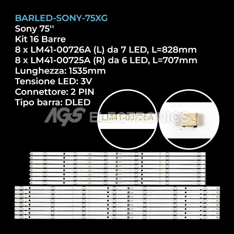 kit 16 barre LED retroilluminazione per Sony 75 pollici modello XBR75X800H
