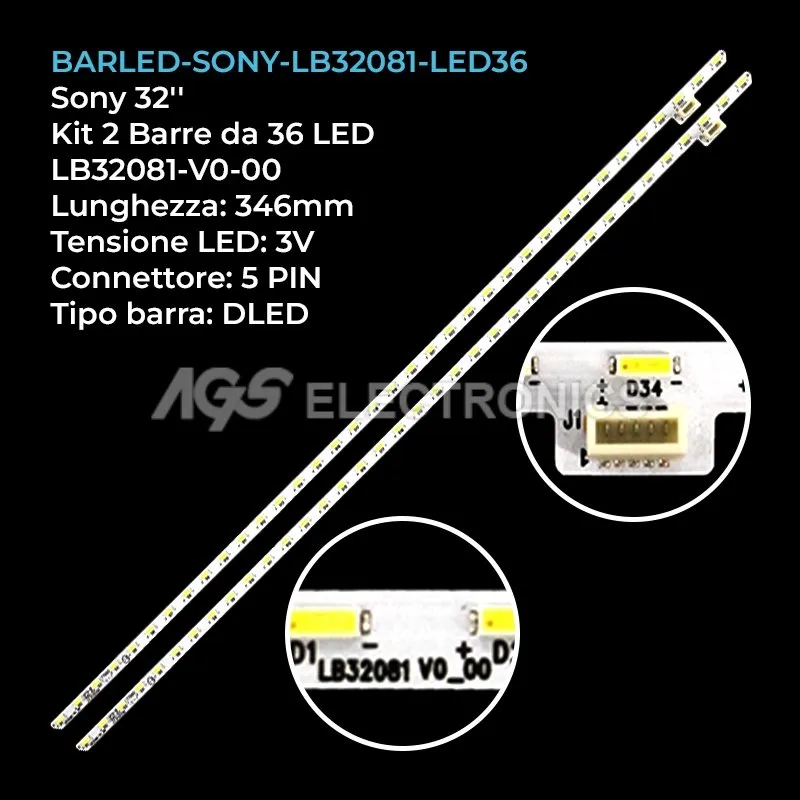 kit 2 barre LED retroilluminazione per Sony 32 pollici modello KDL32WD755