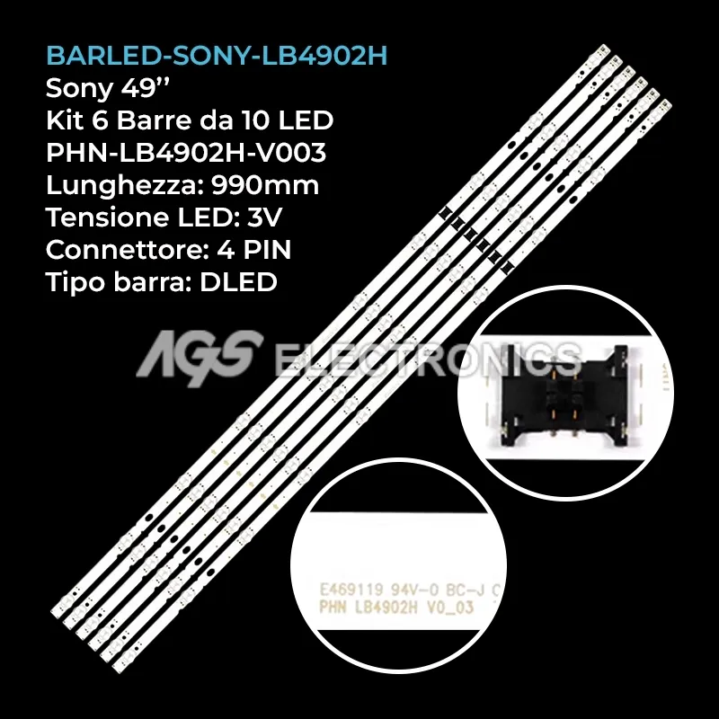 kit 6 barre LED retroilluminazione per Sony 49 pollici modello KD50X85J