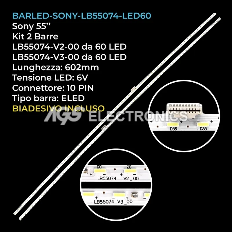kit 2 barre LED retroilluminazione per Sony 55 pollici modello KD55SD8505C