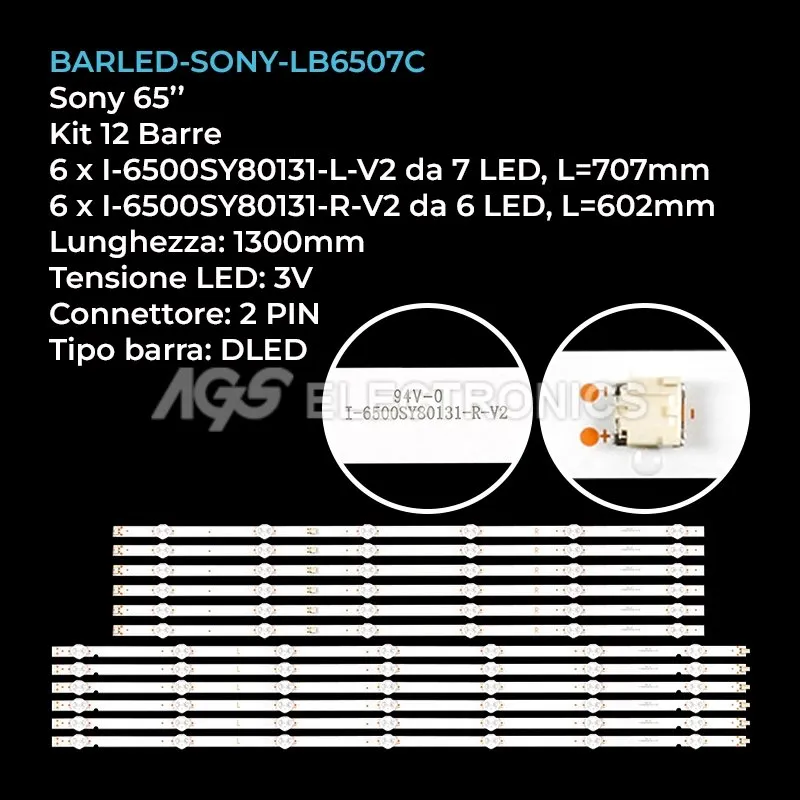 kit 12 barre LED retroilluminazione per Sony 65 pollici modello KD65X7052