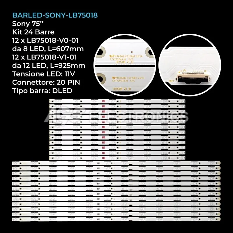 kit 24 barre LED retroilluminazione per Sony 75 pollici modello KD75XF9005