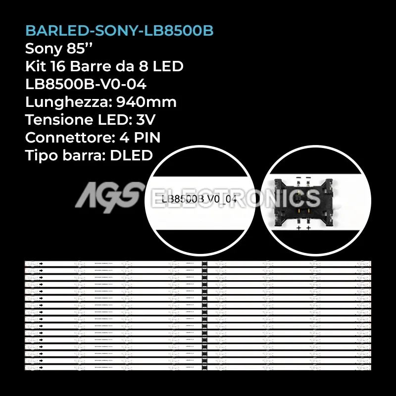 kit 16 barre LED retroilluminazione per Sony 85 pollici modello KD85XH8096