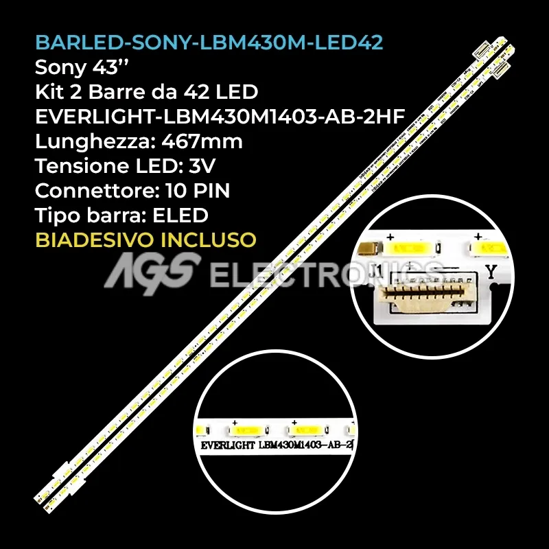 kit 2 barre LED retroilluminazione per Sony 43 pollici modello KDL43W755C