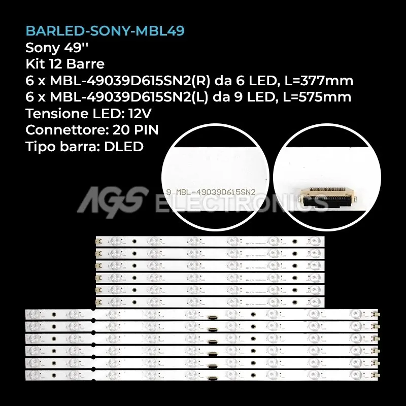 kit 12 barre LED retroilluminazione per Sony 49 pollici modello KDL49XG9005