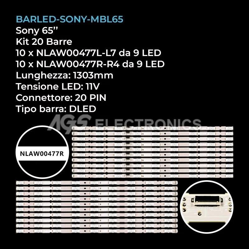 kit 20 barre LED retroilluminazione per Philips 65 pollici modello KD65XG9505