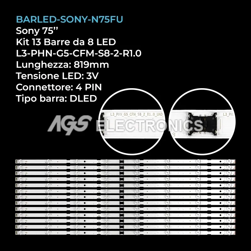 kit 13 barre LED retroilluminazione per Sony 75 pollici modello KD75X80K