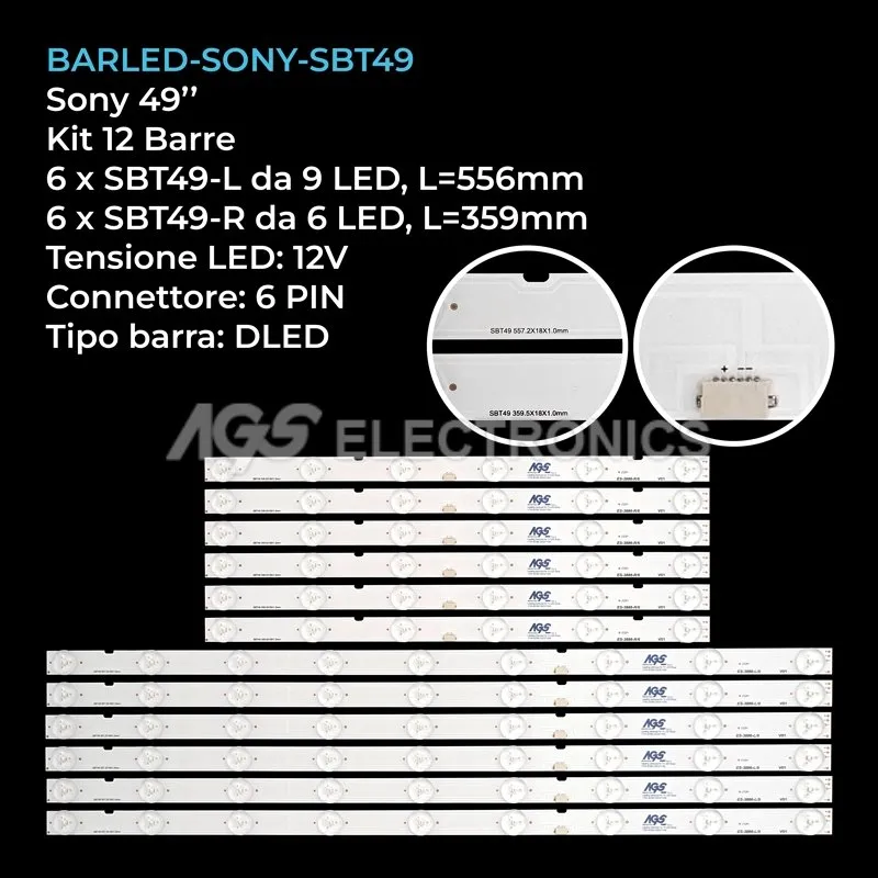 kit 12 barre LED retroilluminazione per Sony 49 pollici modello KD49XE9005