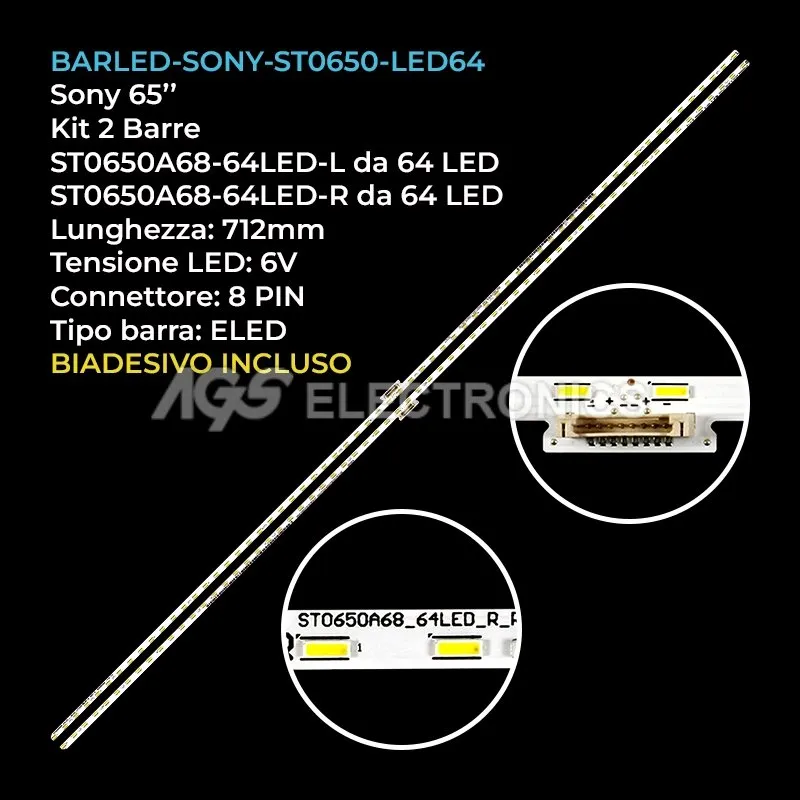 kit 2 barre LED retroilluminazione per Sony 65 pollici modello KD65X8566F