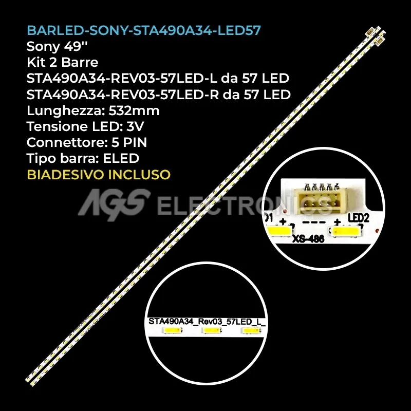 kit 2 barre LED retroilluminazione per Sony 49 pollici modello KDL49KD758L
