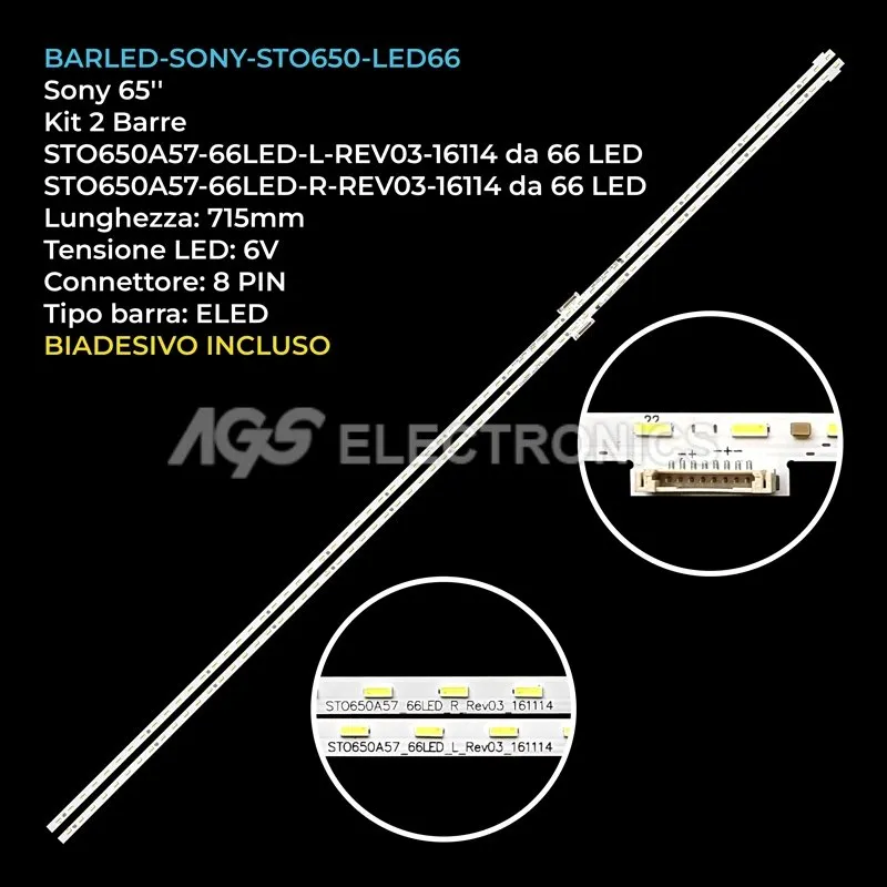 kit 2 barre LED retroilluminazione per Sony 65 pollici modello KD65XE7002