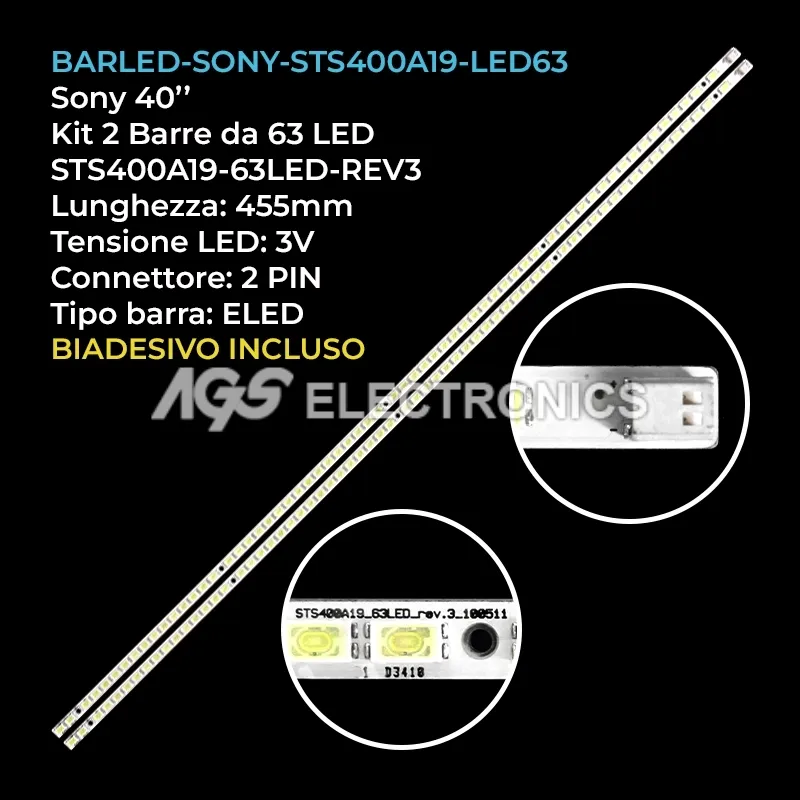 kit 2 barre LED retroilluminazione per Sony 40 pollici modello KDL40EX600