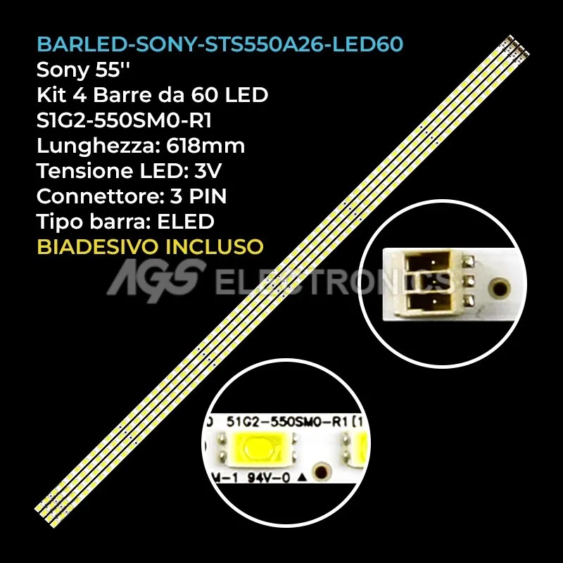 kit 4 barre LED retroilluminazione per Sony 55 pollici modello KDL55EX710
