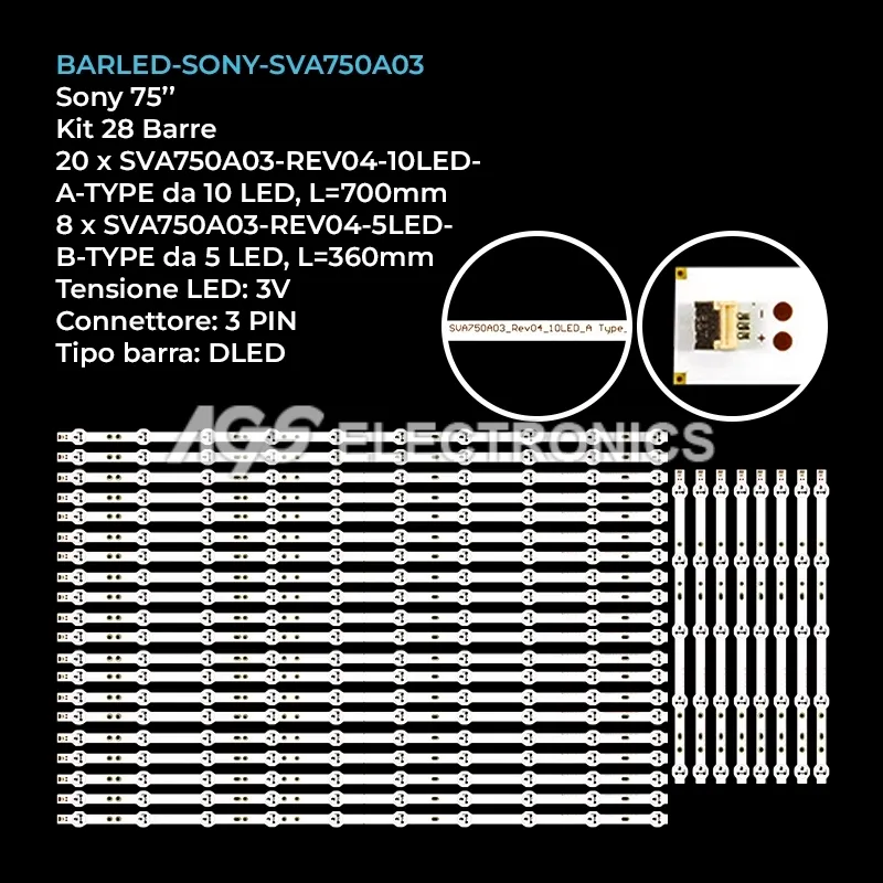 kit 28 barre LED retroilluminazione per Sony 75 pollici modello KD75X8509C