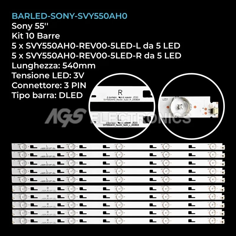 kit 10 barre LED retroilluminazione per Sony 55 pollici modello KD55X8005C