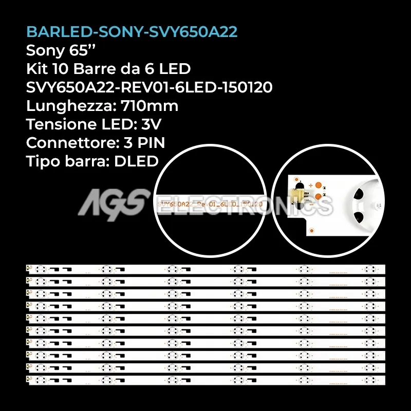kit 10 barre LED retroilluminazione per Sony 65 pollici modello KD65X8000C