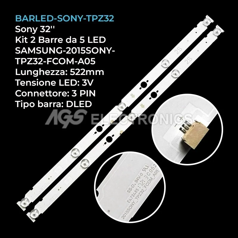 kit 2 barre LED retroilluminazione per Sony 32 pollici modello KDL32WD603