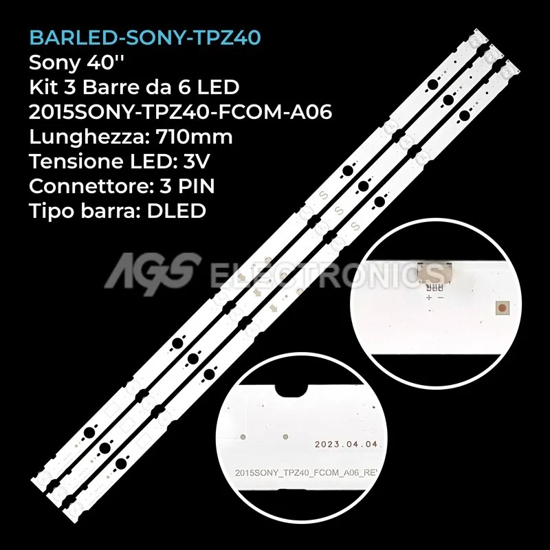 kit 3 barre LED retroilluminazione per Sony 40 pollici modello KDL40W650D