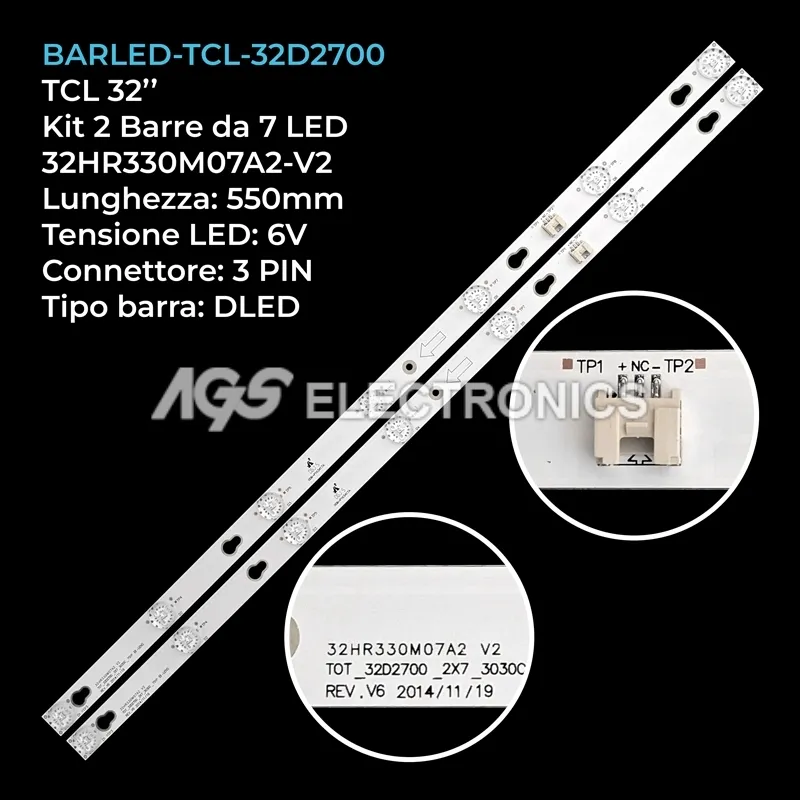 kit 2 barre LED retroilluminazione per TCL 32 pollici modello L32F1680B