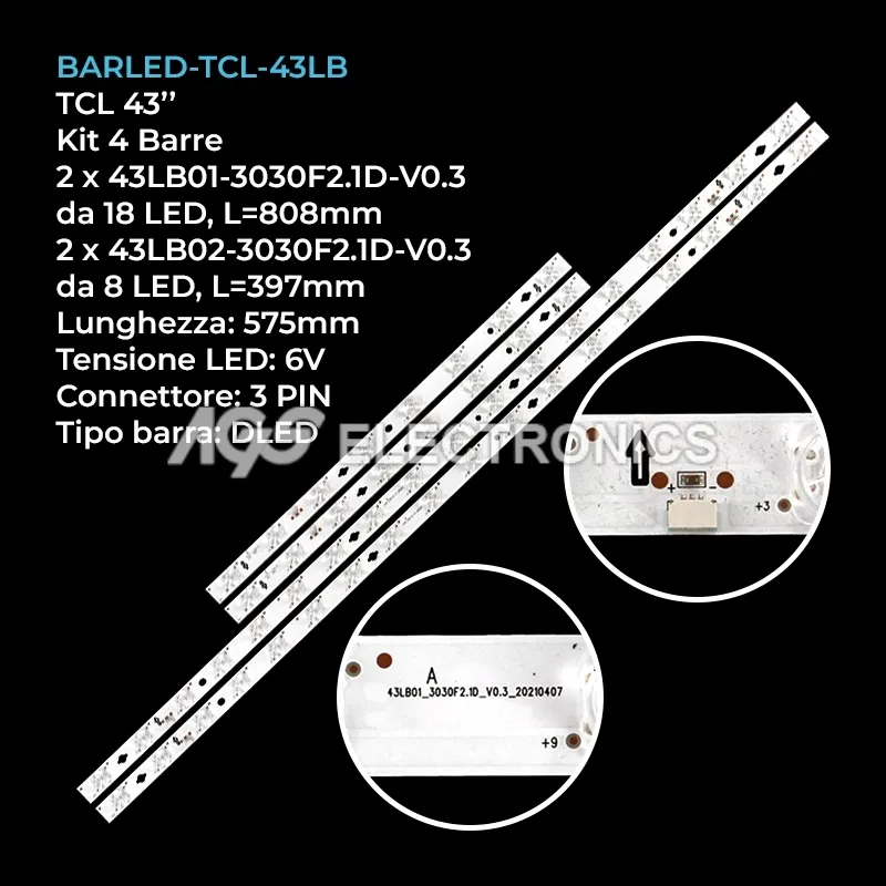 kit 4 barre LED retroilluminazione per TCL 43 pollici modello 43C725X1