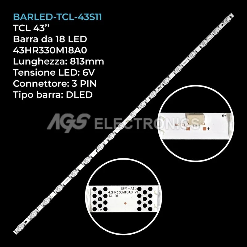 kit 1 barre LED retroilluminazione per TCL 43 pollici modello 43P637X1