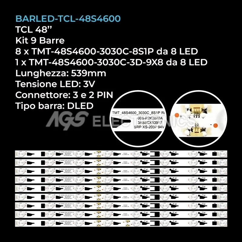 kit 9 barre LED retroilluminazione per TCL 48 pollici modello B48E650