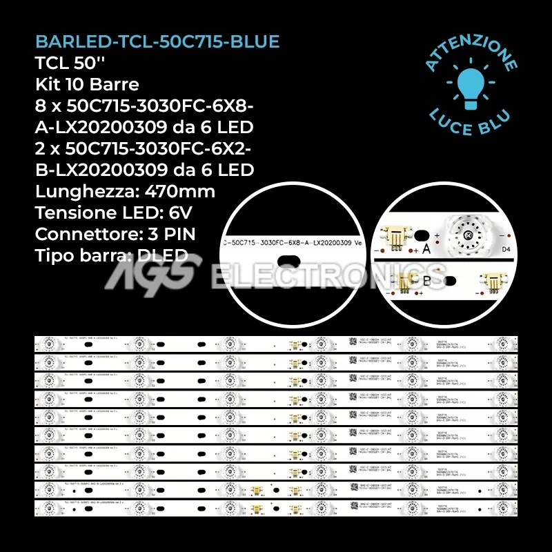 kit 10 barre LED retroilluminazione per Akai 50 pollici modello 50C711X1