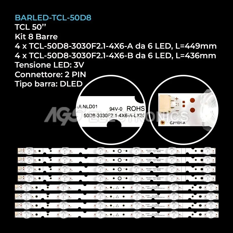 kit 8 barre LED retroilluminazione per TCL 50 pollici modello 50D8
