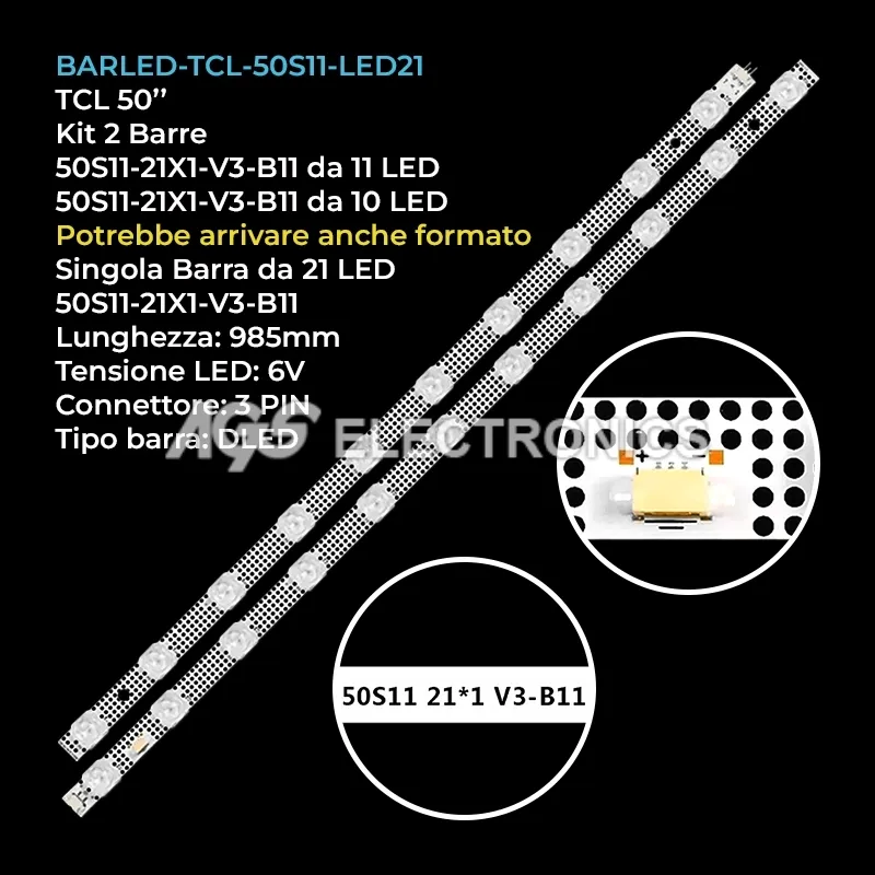 kit 2 barre LED retroilluminazione per TCL 50 pollici modello 50S455