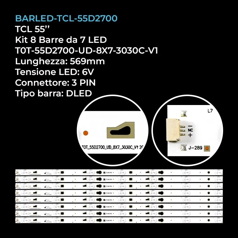 kit 8 barre LED retroilluminazione per TCL 55 pollici modello 55US5800TNAA