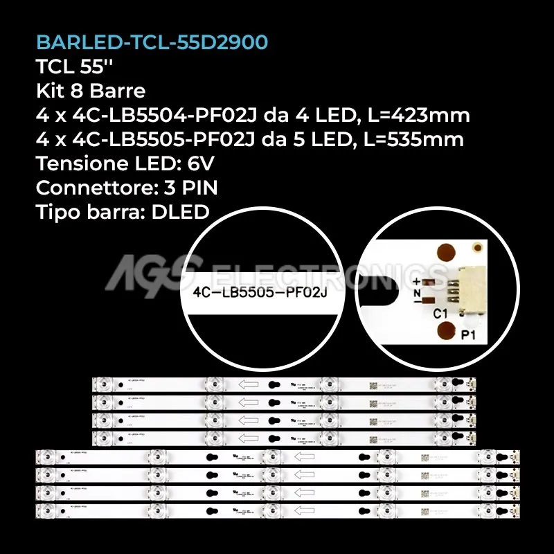 kit 8 barre LED retroilluminazione per TCL 55 pollici modello 55S62