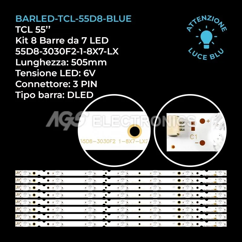 kit 8 barre LED retroilluminazione per TCL 55 pollici modello 55S525LAAA