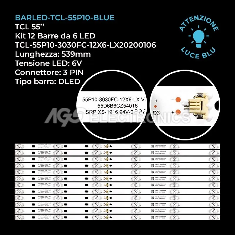 kit 12 barre LED retroilluminazione per TCL 55 pollici modello 55C716