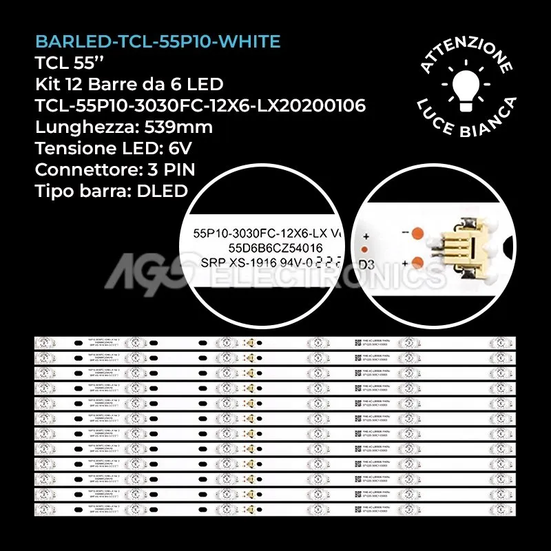 kit 12 barre LED retroilluminazione per TCL 55 pollici modello 55C715X1