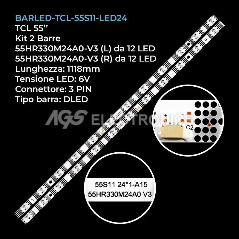 kit 2 barre LED retroilluminazione per TCL 55 pollici modello 55P638X1