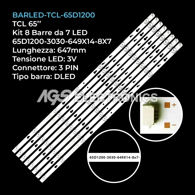 kit 8 barre LED retroilluminazione per TCL 65 pollici modello KM0265UHDS3