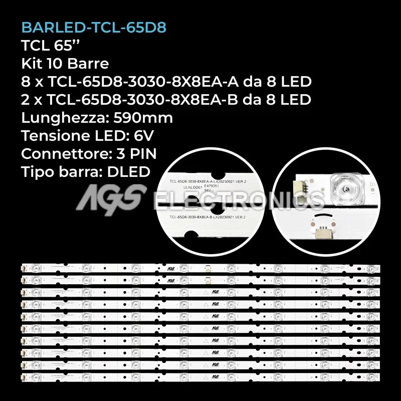 kit 10 barre LED retroilluminazione per TCL 65 pollici modello 65EP669