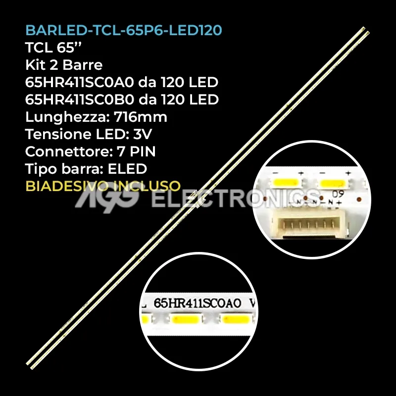 kit 2 barre LED retroilluminazione per TCL 65 pollici modello 65S51
