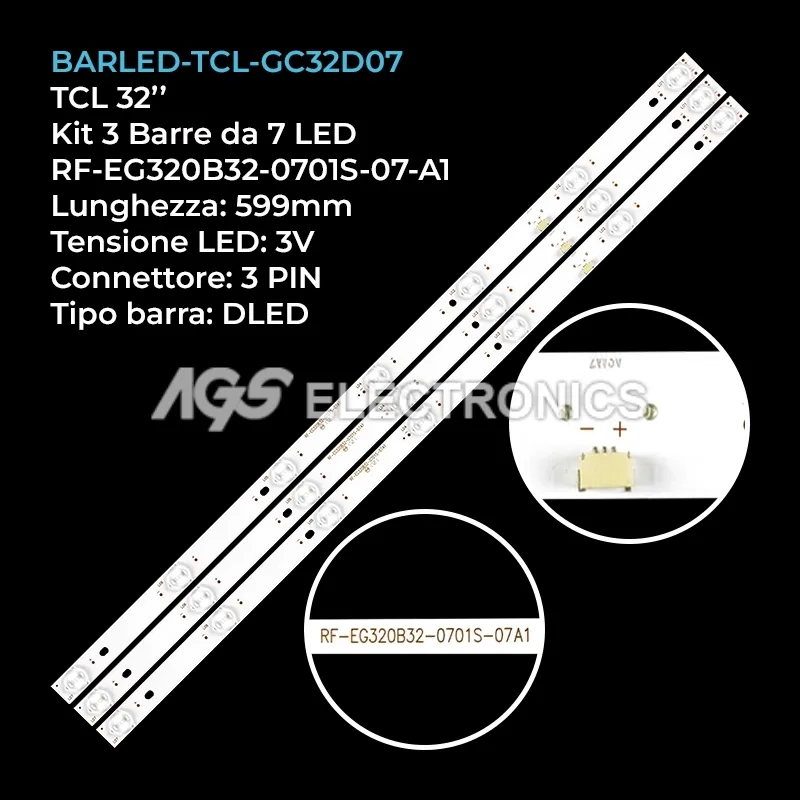 kit 3 barre LED retroilluminazione per Philips 32 pollici modello LD32E12M