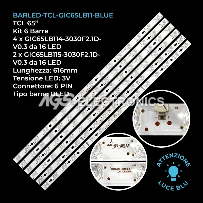 kit 6 barre LED retroilluminazione per TCL 65 pollici modello 65C725