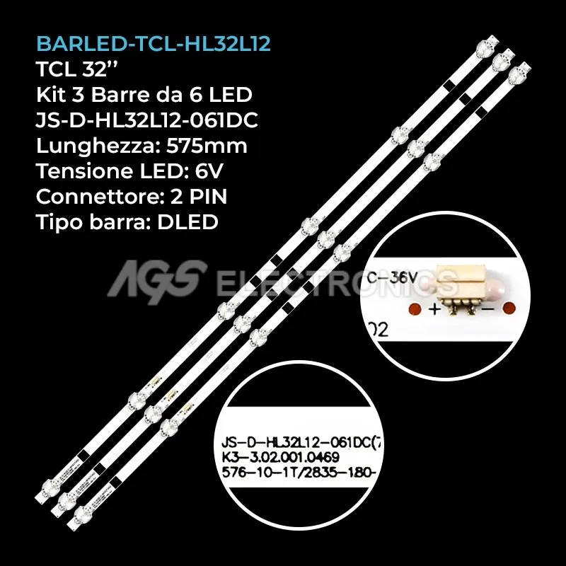 kit 3 barre LED retroilluminazione per TCL 32 pollici modello L32F3301B