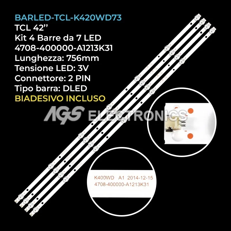 kit 4 barre LED retroilluminazione per Stream 42 pollici modello BM40L81SMART
