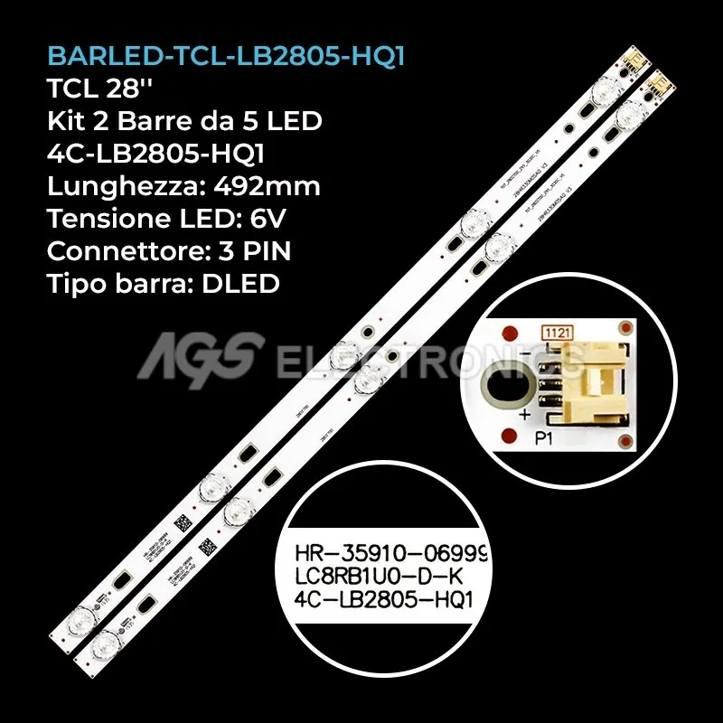 kit 2 barre LED retroilluminazione per Akai 28 pollici modello D28F2000