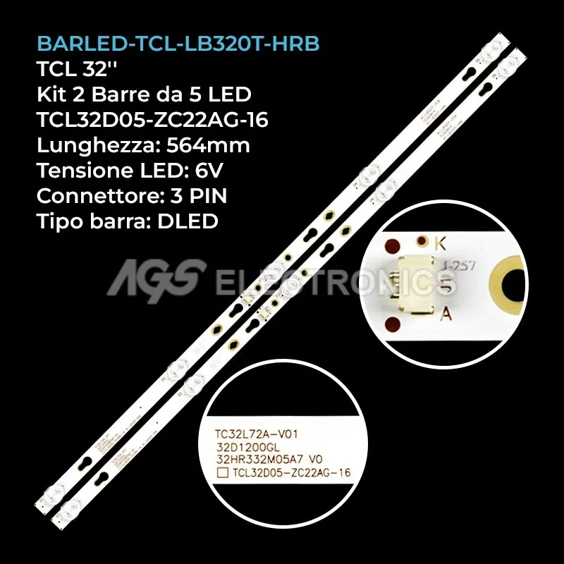 kit 2 barre LED retroilluminazione per TCL 32 pollici modello 32L2F