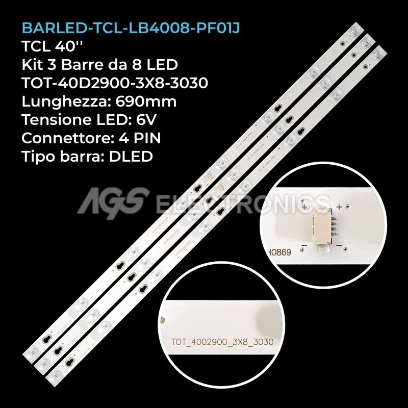 kit 3 barre LED retroilluminazione per TCL 40 pollici modello F40D4021