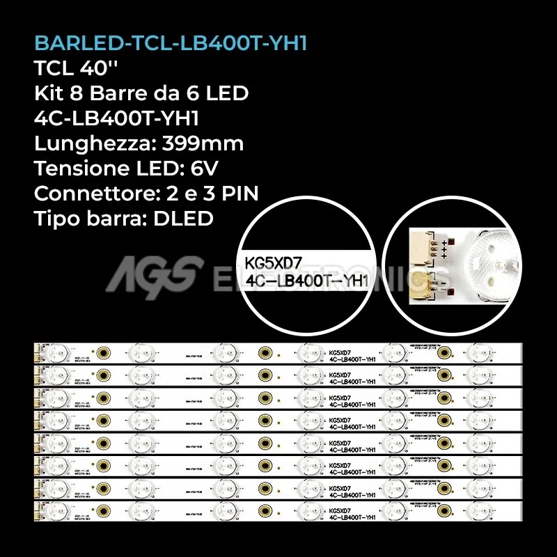 kit 8 barre LED retroilluminazione per TCL 40 pollici modello L40E3000F