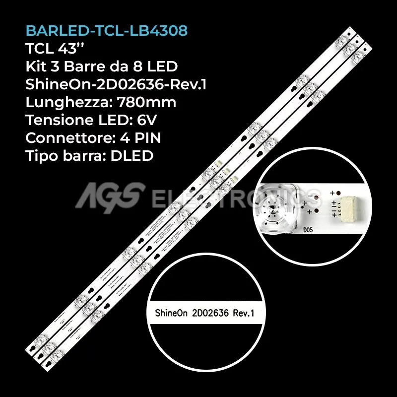 kit 3 barre LED retroilluminazione per Thomson 43 pollici modello 43UC6306X1