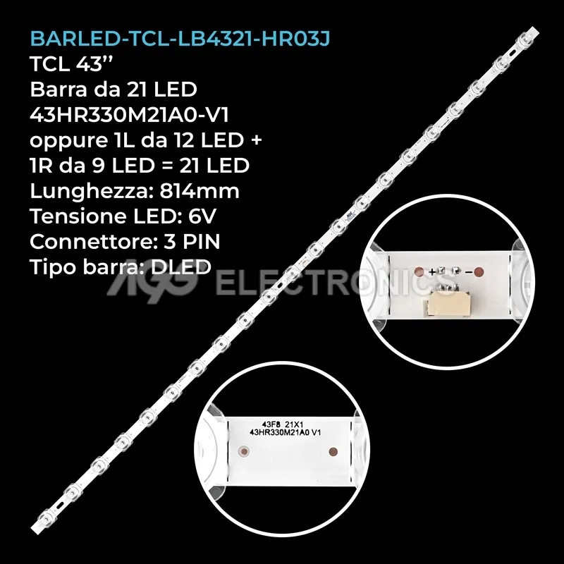 kit 1 barre LED retroilluminazione per TCL 43 pollici modello 43P725N