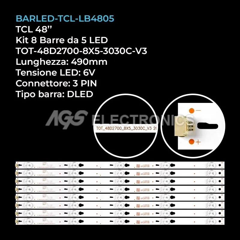 kit 8 barre LED retroilluminazione per TCL 48 pollici modello L48S4700