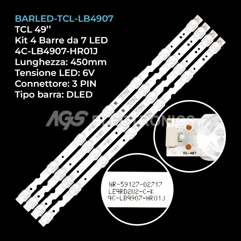 kit 4 barre LED retroilluminazione per TCL 49 pollici modello 49V2